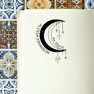 Sello De Caucho Boho MoonCrest Personalizado del libro Exlibris