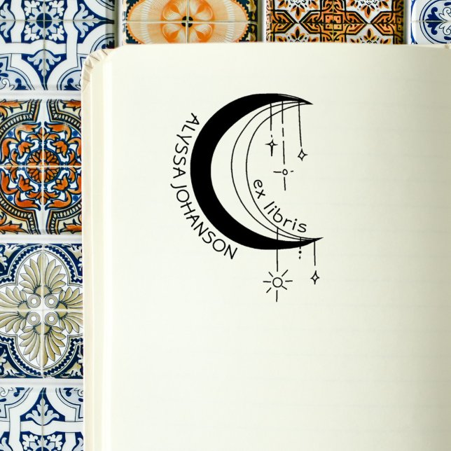 Sello De Caucho Boho MoonCrest Personalizado del libro Exlibris (Subido por el creador)