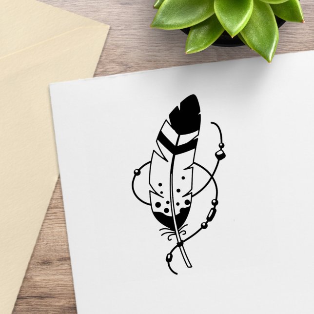 Sello De Caucho Bolas de plumas Tribal Boho Amulet (Subido por el creador)