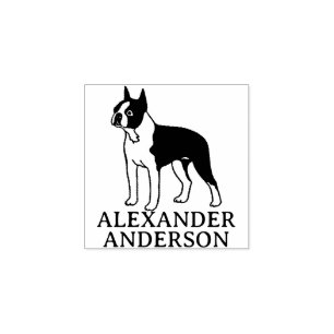 Sello De Caucho Boston Bull Terrier Personalizado