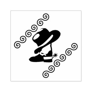 Sello De Caucho Bota de cowboy y Gorra fuera de la tinta de madera
