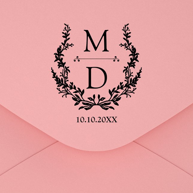 Sello De Caucho botanical modern initials monogram wedding (Subido por el creador)