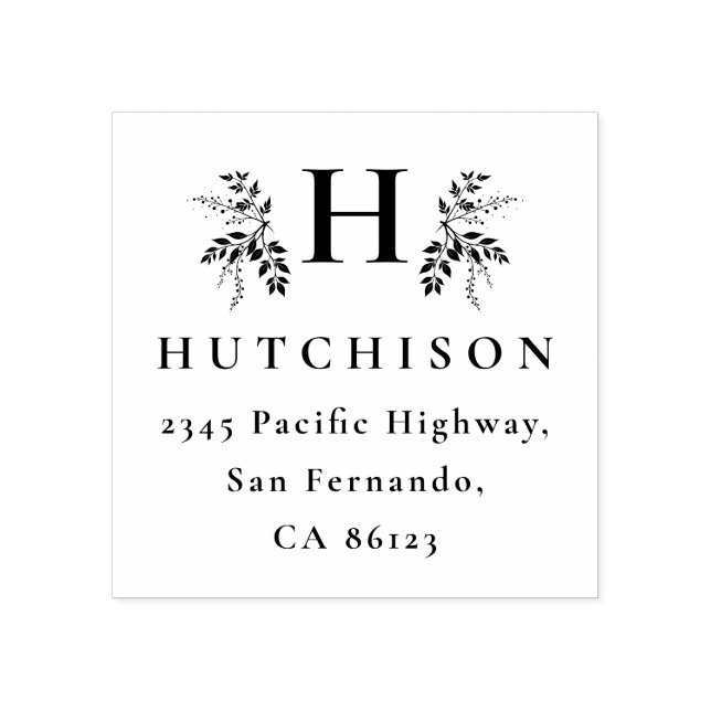 Sello De Caucho Botanical Monogram Surname Elegant Return Address (Impresión)