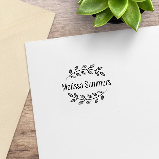 Sello De Caucho Botanical Wreath Top Bottom Branch Custom Name 1x1 (Subido por el creador)