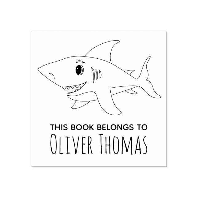 Sello De Caucho Boys Cute Shark Kids Bookplate (Impresión)