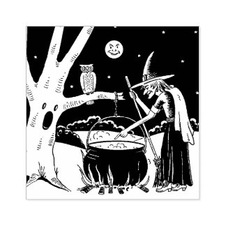 Sello De Caucho Bruja de Halloween con caldero