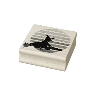 Sello De Caucho bruja personalizado volando de noche sobre la luna