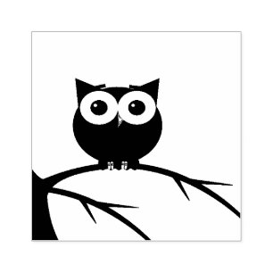 Sello De Caucho Búho en un ilustracion de rama