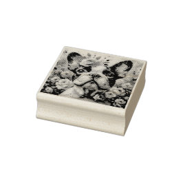 Sello De Caucho Bulldog francés con Rosas Pintura impresionista