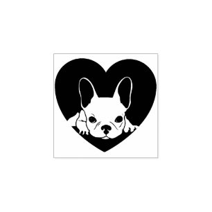 Sello De Caucho Bulldog Francés Simple Corazón Negro