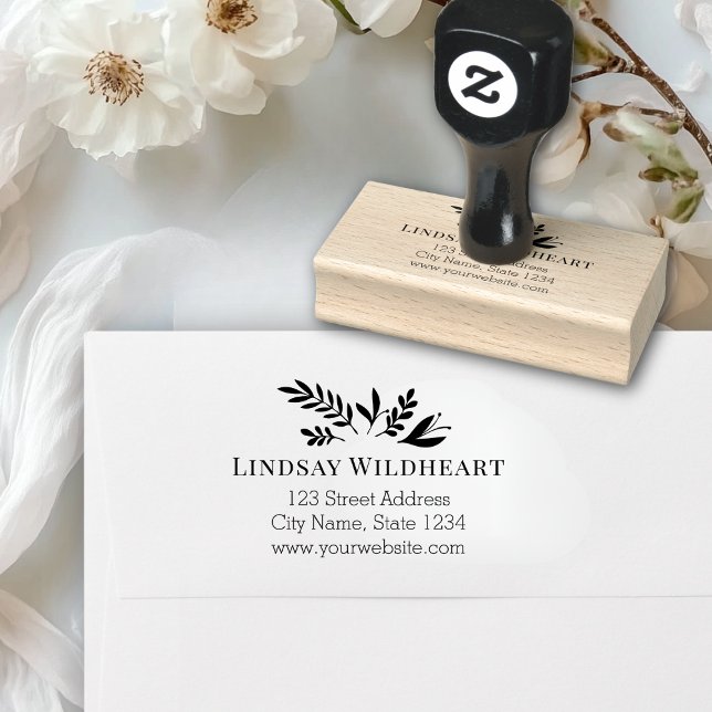 Sello De Caucho Business Address | Botanical Logo Business (Business Address | Botanical Logo Business Rubber Stamp)