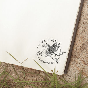 Sello De Caucho Caballo Pegasus de Fantasía Ex Libris Libro  