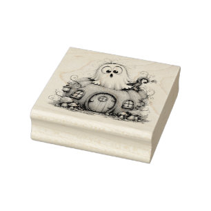 Sello De Caucho Cabaña de calabaza de fantasma caprichoso de Hallo