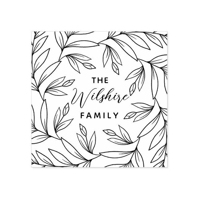 Sello De Caucho Cables florales hojas dibujadas a mano nombre de f (Impresión)