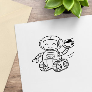Sello De Caucho Café con un robot corto