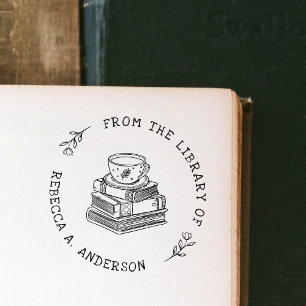 Sello De Caucho Café y Libros Boho Ex Libris Biblioteca Personal