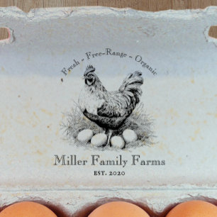 Sello De Caucho Caja de huevos de gallina de granja familiar vinta