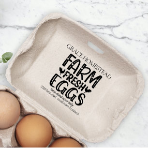 Sello De Caucho Caja de Huevos de Granja Fresca Agregar Nombre