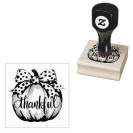 Sello De Caucho Calabaza Agradecida con Lazo de Lunares