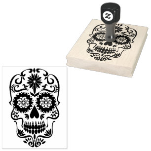 Sello De Caucho Calavera de Azúcar Floral Grande