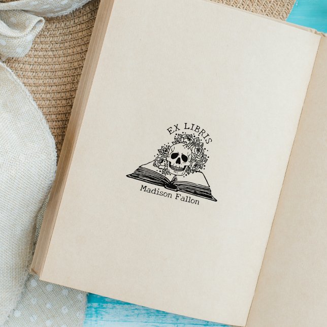 Sello De Caucho Calavera Floral Ex Libris Libro de Biblioteca (Subido por el creador)