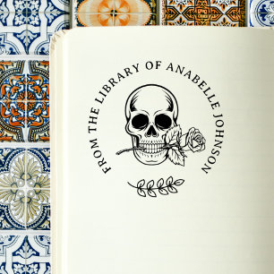 Sello De Caucho Calavera Gótica Botánica De La Ibería Del Libro