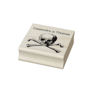 Sello De Caucho Calavera pirata gótica vintage y pareja de cruces
