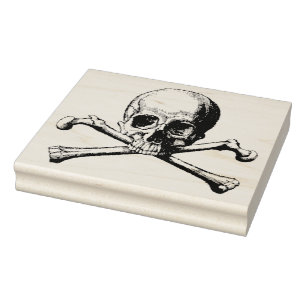 Sello De Caucho Calavera y Huesos Cruzados Pirata Gótico