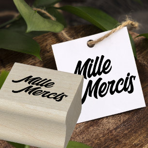 Sello De Caucho Caligrafía de agradecimiento francés "Mille Mercis