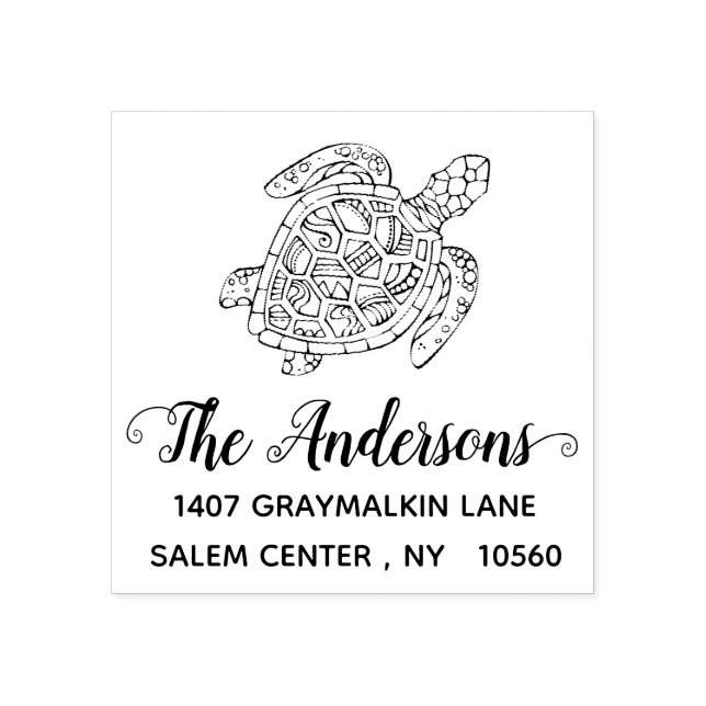 Sello De Caucho Caligrafía de dirección de retorno de tortuga pers (Impresión)