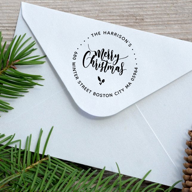 Sello De Caucho Caligrafía Letting Merry Christmas Address (Calligraphy Lettering Merry Christmas Return Address Rubber Stamp)