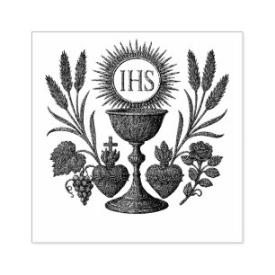Sello De Caucho Cáliz eucarístico y primera comunicación del IHS