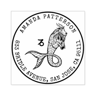 Sello De Caucho Capricornio Zodiac Escudo dibujado a mano Direcc