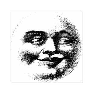 Sello De Caucho Cara de la luna con sonrisa de época