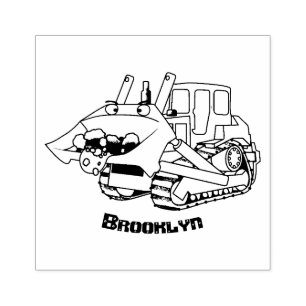 Sello De Caucho Caricatura graciosa amarilla con bulldozer