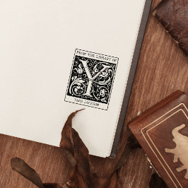Sello De Caucho Carta de Monograma Floral Vintage Y de la bibliote