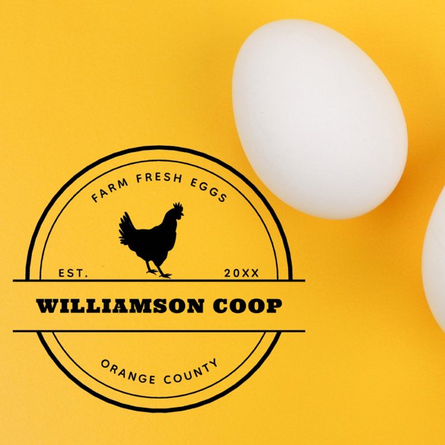 Sello De Caucho Cartón de huevo de grano rústico redondeado modern (Modern Round Rustic Farmstead Egg Carton Rubber Stamp)