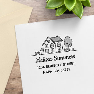 Sello De Caucho Casa Simple Línea Arte Dirección 4