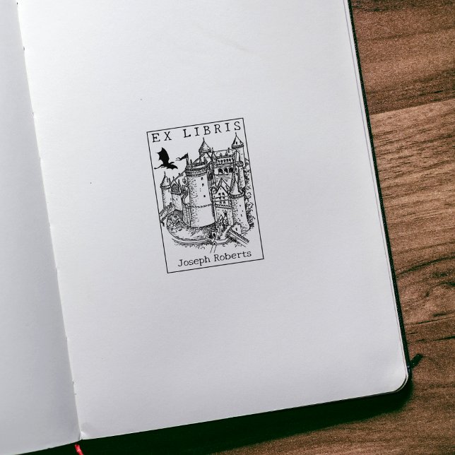 Sello De Caucho Castillo de fantasía dragón, ex libris de libro vi (Subido por el creador)