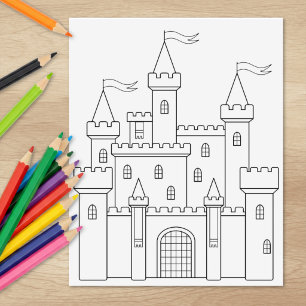 Sello De Caucho Castillo Medieval de Cuento de Hadas para Colorear