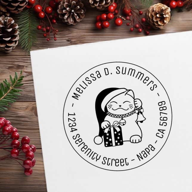 Sello De Caucho Cat in Christmas Hat Round Address (Subido por el creador)