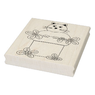 Sello De Caucho Cat in Flower Pot