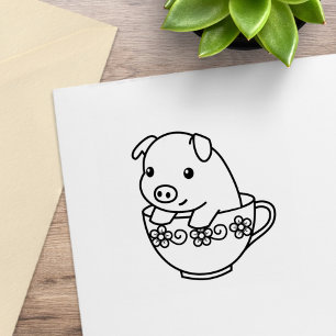 Sello De Caucho Cerdo lechón en una taza de té