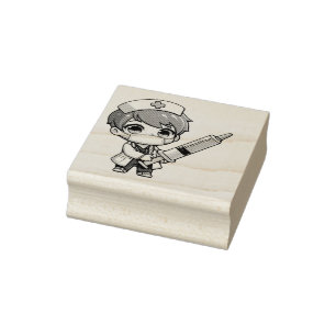 Sello De Caucho Chibi Personalizado de enfermeras - atención médic