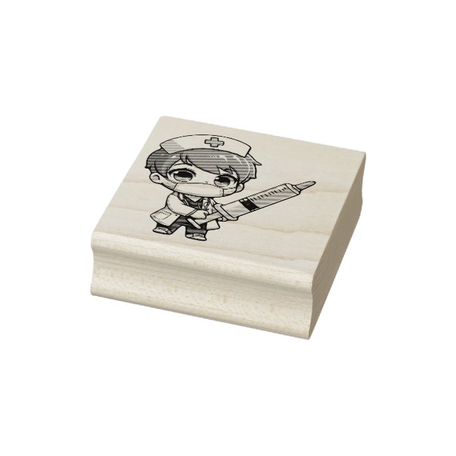 Sello De Caucho Chibi Personalizado de enfermeras - atención médic (Sello)