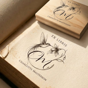 Sello De Caucho Chic Elegante Ex Libris Botánico Colibrí Nombre