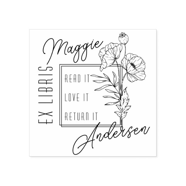 Sello De Caucho Chic Poppies | Ex Libris Personalizado Placa de Li (Impresión)