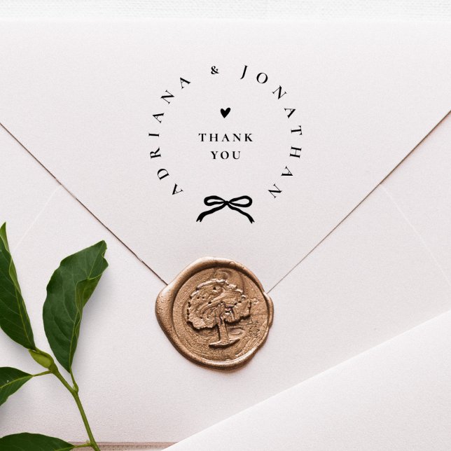 Sello De Caucho Chic Ribbon Round Elegant Wedding Thank You (Subido por el creador)