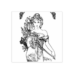Sello De Caucho Chica Art Nouveau - Mucha