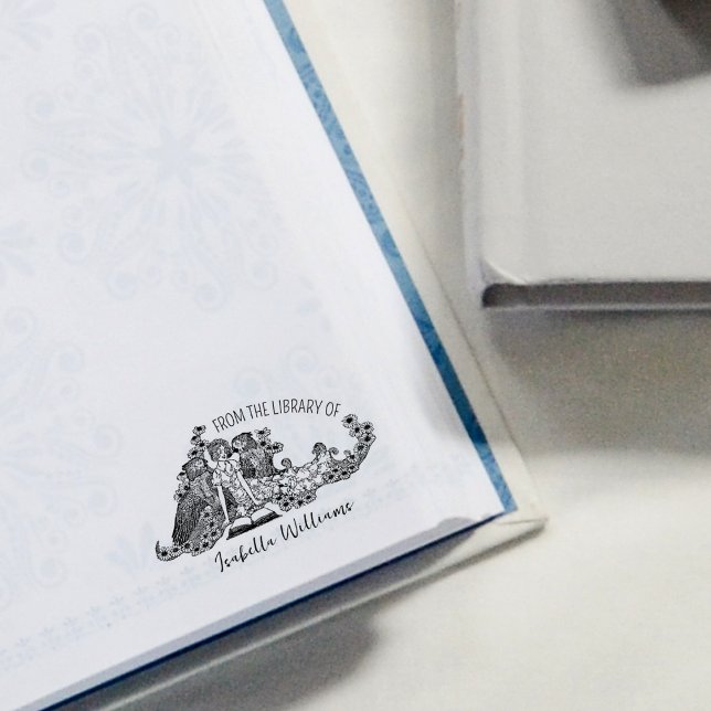 Sello De Caucho Chica con pájaros, de la biblioteca de, libro (Subido por el creador)